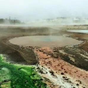 Yellowstone in September thermal hot springs warm steam green geology