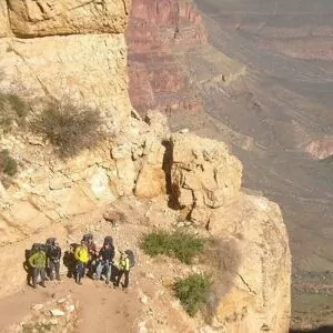 Grand Canyon in November hiking backpacking group desert cliff trail