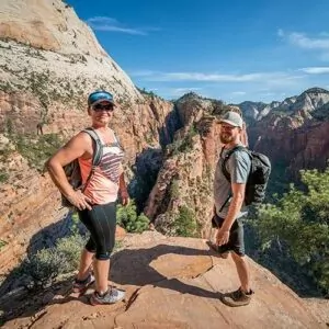 Zion in March guided tour hiking camping hiker top rock