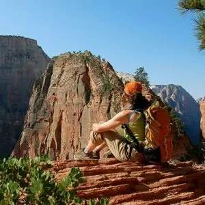 Zion in September guided trip hiker overlook woman tour