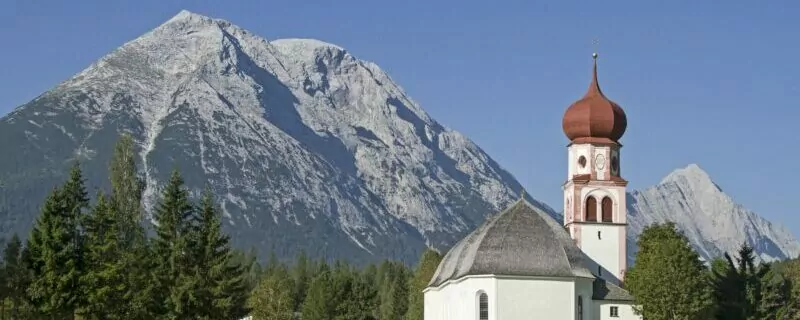The church, the landmark of the scenic Tyrolean village of Leutasch