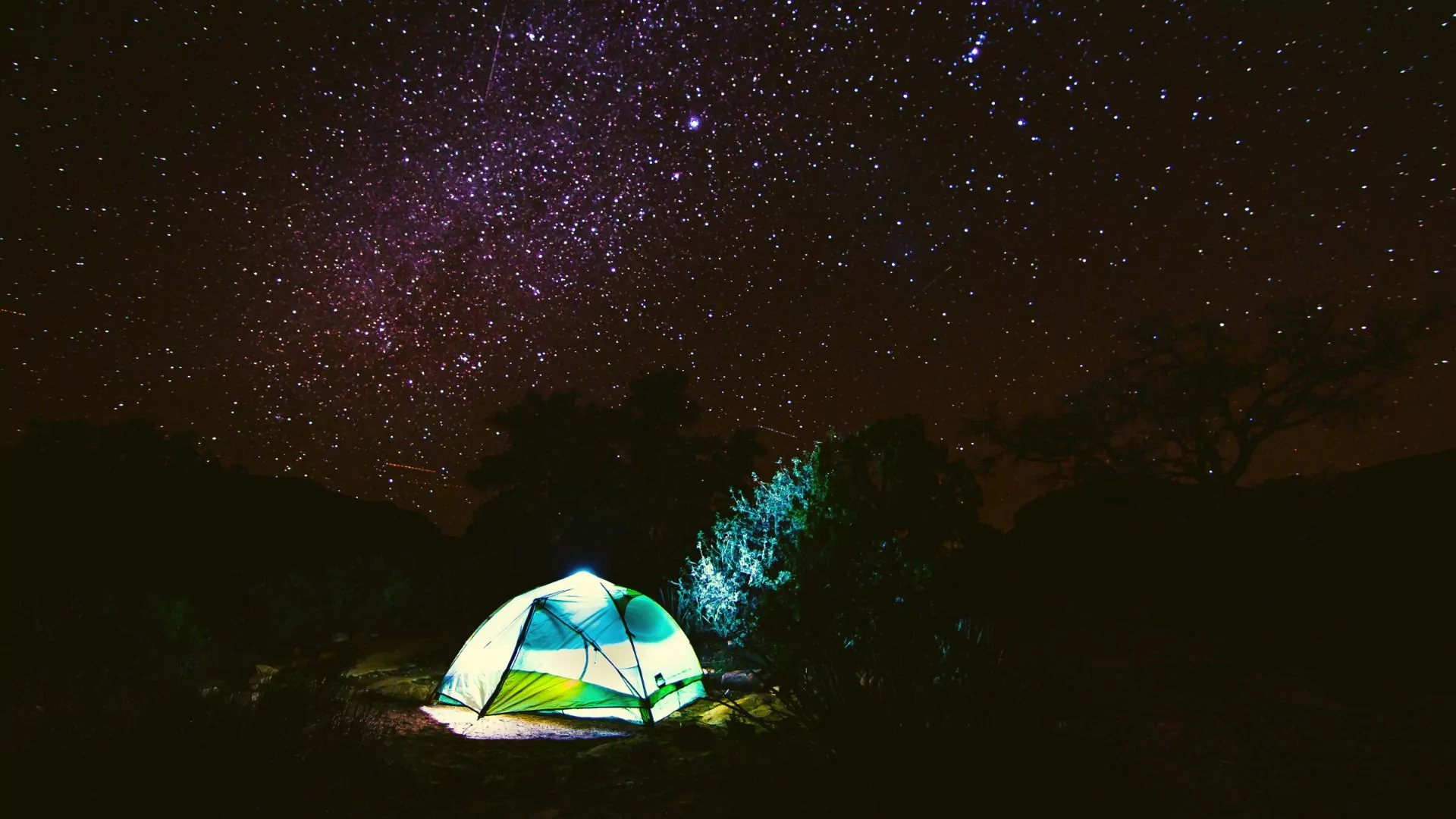 Camping Grand Canyon dark night sky with stars