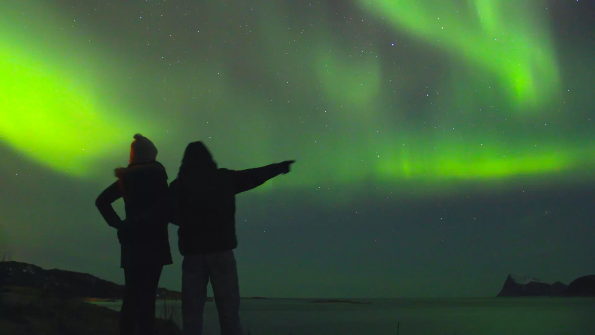 Visitors to the Arctic observe the Northern Lights