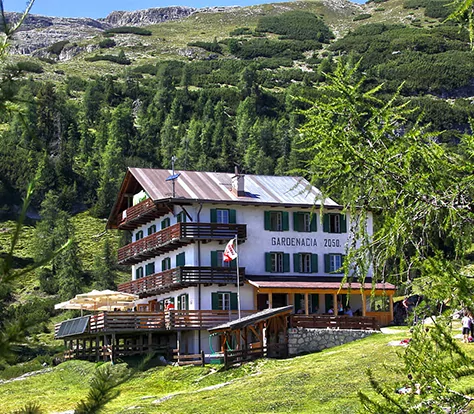 Rifugio Gardenaccia backcountry hut in the Italian Dolomites