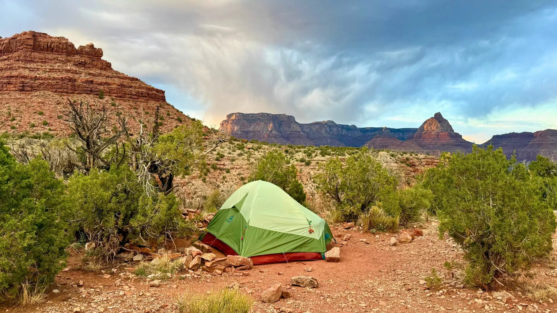A tent is set up in the backcountry of Grand Canyon National Park