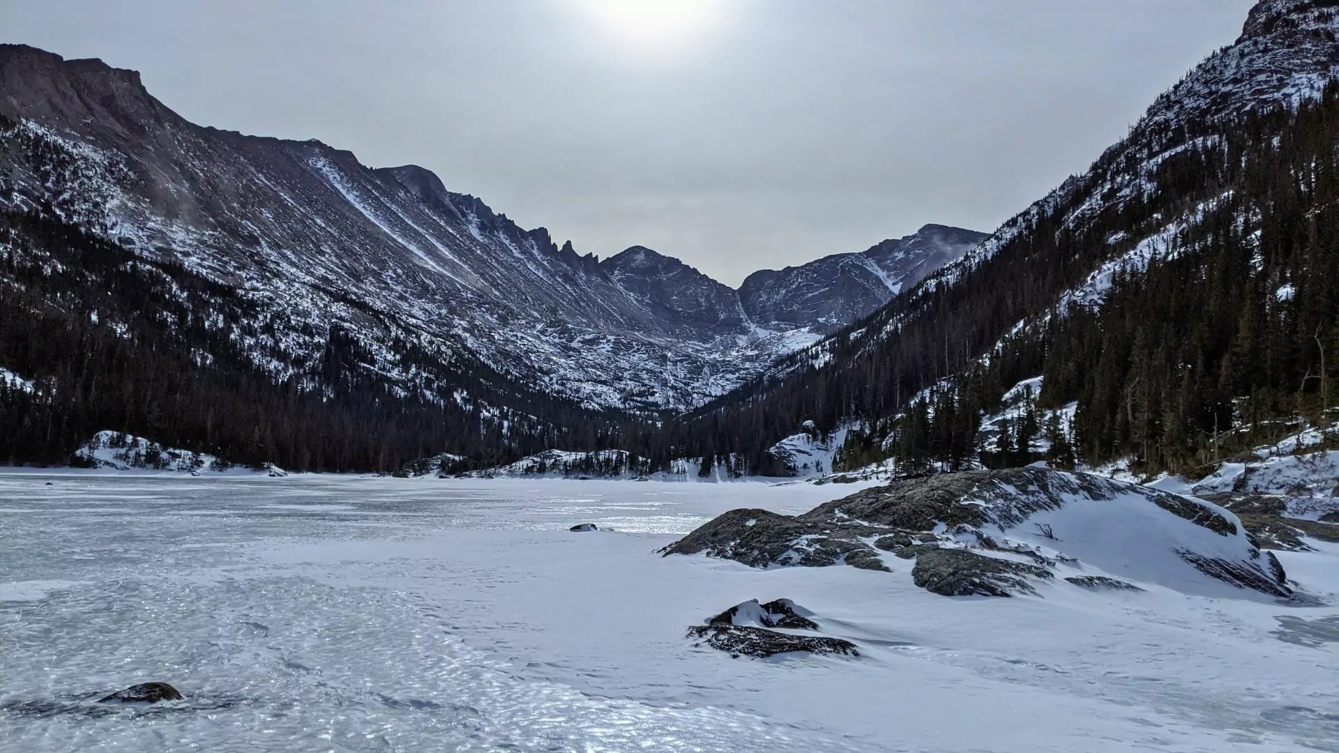Frozen lake in Rocky Mountain National Park