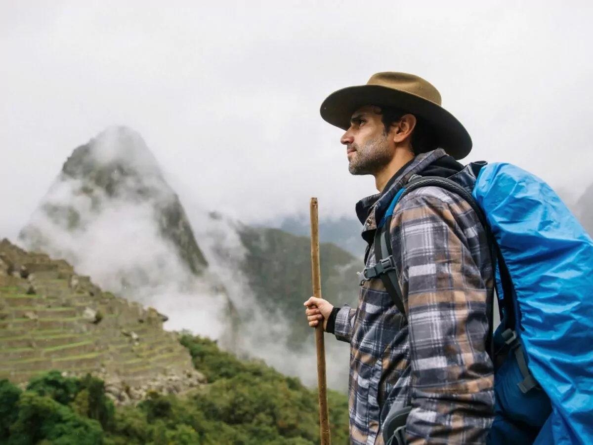 Hiker approaches Machu Picchu