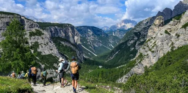 A group of hikers on a trail in Italy
